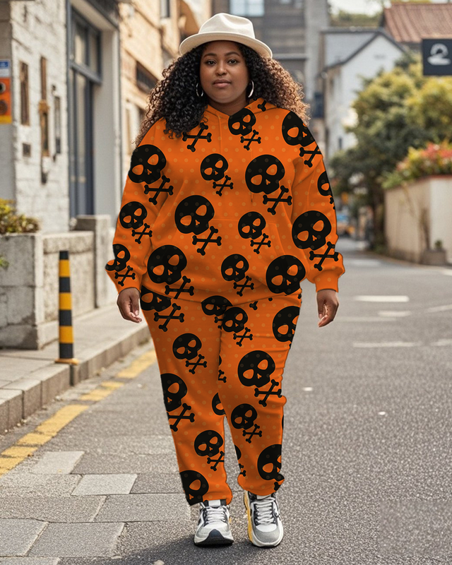 Women's Plus Size Halloween Graffiti Hoodie Set