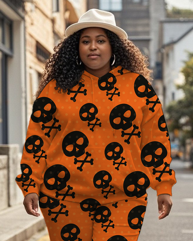 Women's Plus Size Halloween Graffiti Hoodie Set