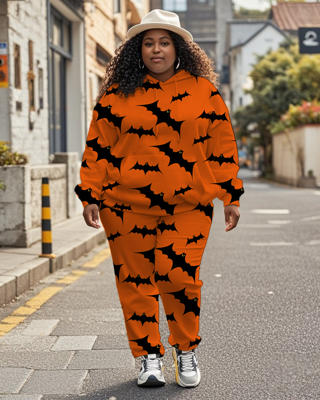 Women's Plus Size Halloween Graffiti Hoodie Set