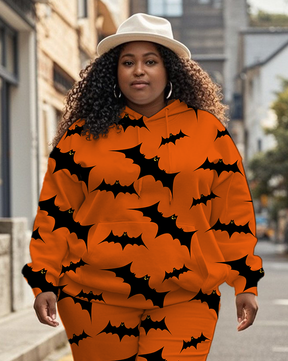 Women's Plus Size Halloween Graffiti Hoodie Set