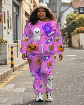 Women's Plus Size Halloween Graffiti Hoodie Set