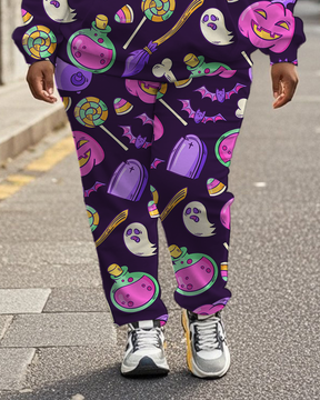 Women's Plus Size Halloween Graffiti Hoodie Set