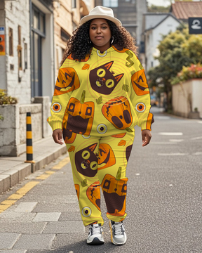 Women's Plus Size Halloween Graffiti Hoodie Set