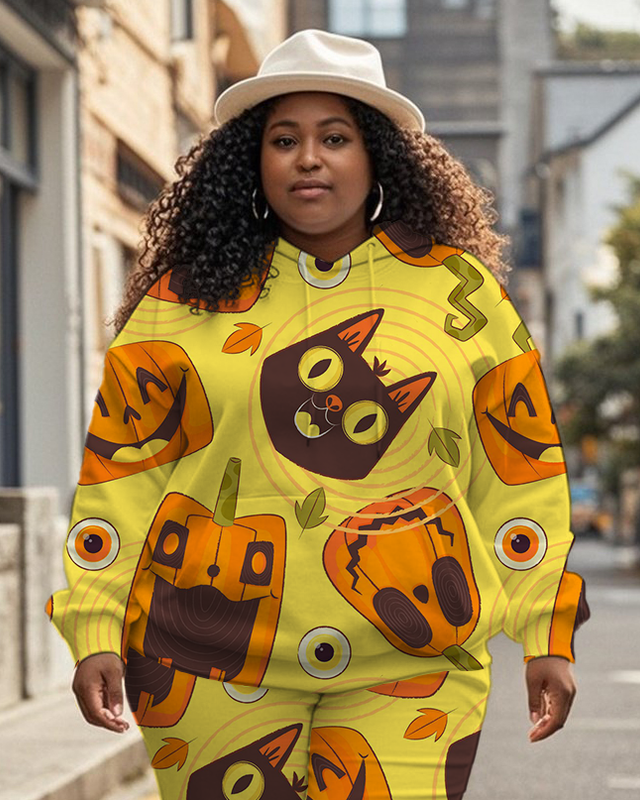 Women's Plus Size Halloween Graffiti Hoodie Set