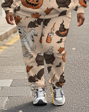 Women's Plus Size Halloween Graffiti Hoodie Set