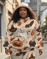 Women's Plus Size Halloween Graffiti Hoodie Set