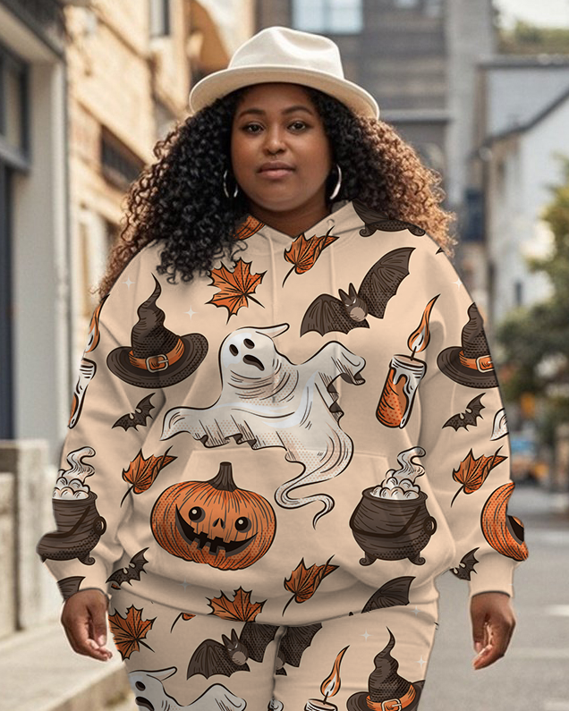 Women's Plus Size Halloween Graffiti Hoodie Set