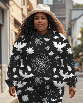Women's Plus Size Halloween Graffiti Hoodie Set