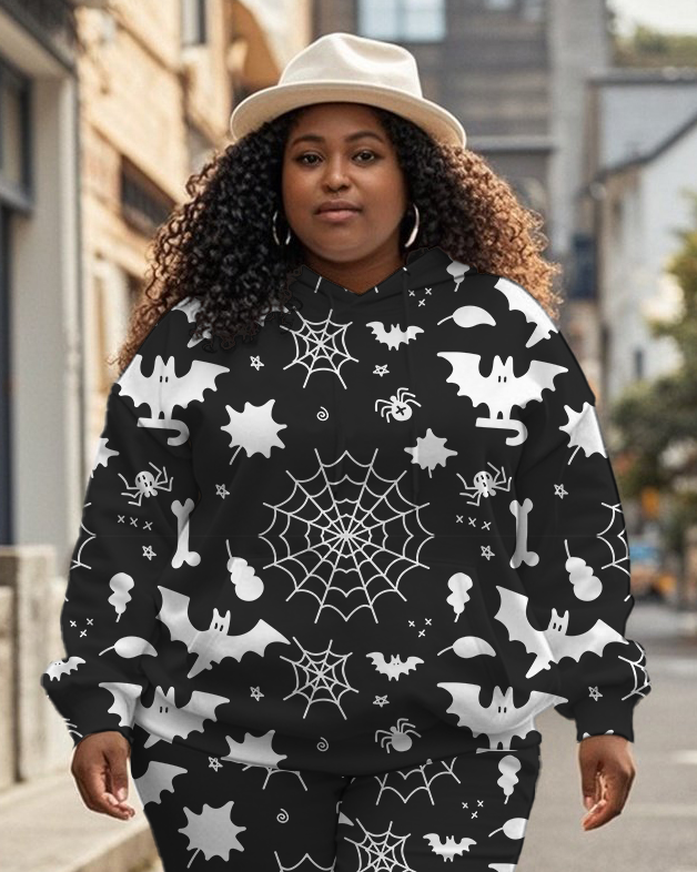 Women's Plus Size Halloween Graffiti Hoodie Set