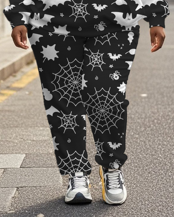 Women's Plus Size Halloween Graffiti Hoodie Set