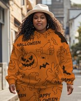 Women's Plus Size Halloween Graffiti Hoodie Set