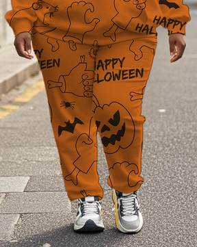 Women's Plus Size Halloween Graffiti Hoodie Set