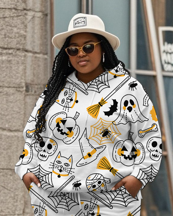 Women's Plus Size Halloween Graffiti Hoodie Set