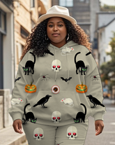 Women's Plus Size Halloween Graffiti Hoodie Set