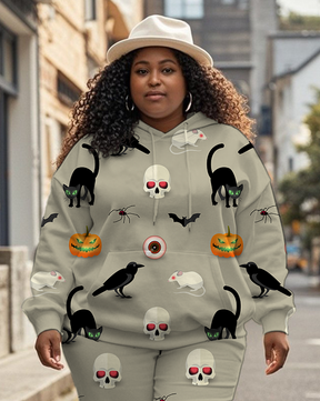 Women's Plus Size Halloween Graffiti Hoodie Set