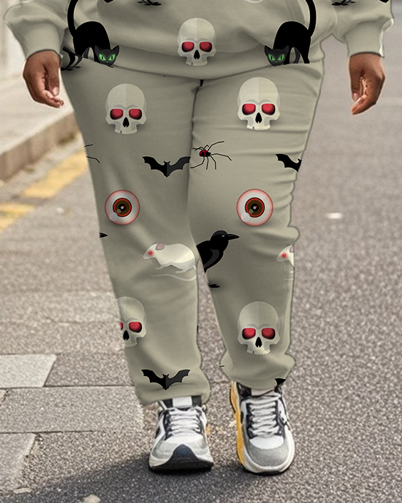 Women's Plus Size Halloween Graffiti Hoodie Set