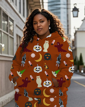Women's Plus Size Halloween Graffiti Hoodie Set