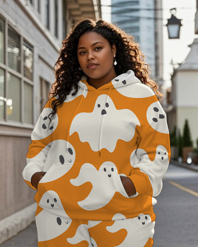Women's Plus Size Halloween Graffiti Hoodie Set