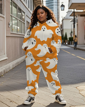 Women's Plus Size Halloween Graffiti Hoodie Set