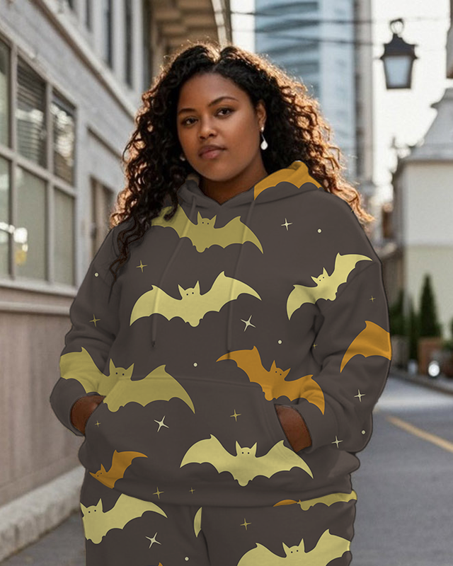 Women's Plus Size Halloween Graffiti Hoodie Set