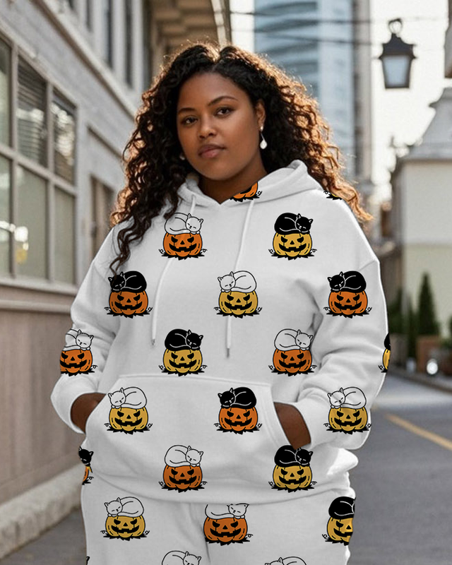 Women's Plus Size Halloween Graffiti Hoodie Set