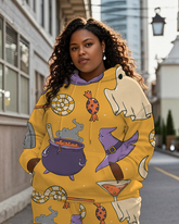 Women's Plus Size Halloween Graffiti Hoodie Set