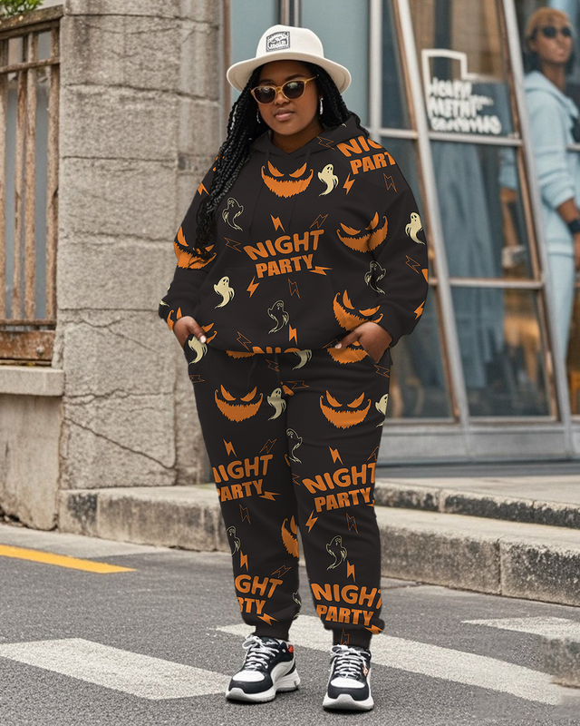 Women's Plus Size Halloween Graffiti Hoodie Set