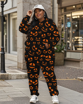 Women's Plus Size Halloween Graffiti Hoodie Set