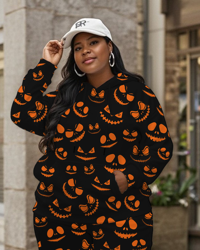 Women's Plus Size Halloween Graffiti Hoodie Set