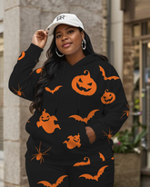 Women's Plus Size Halloween Graffiti Hoodie Set