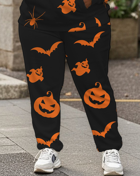 Women's Plus Size Halloween Graffiti Hoodie Set