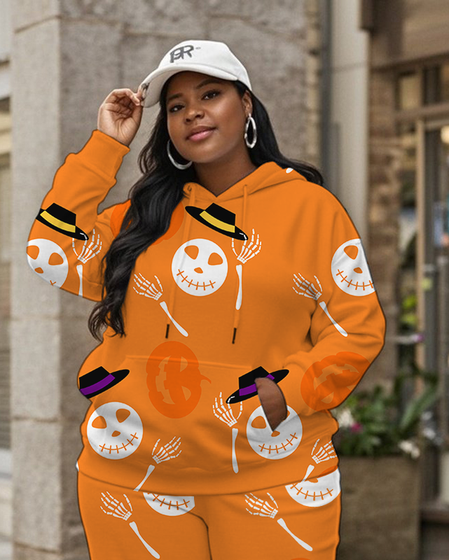 Women's Plus Size Halloween Graffiti Hoodie Set