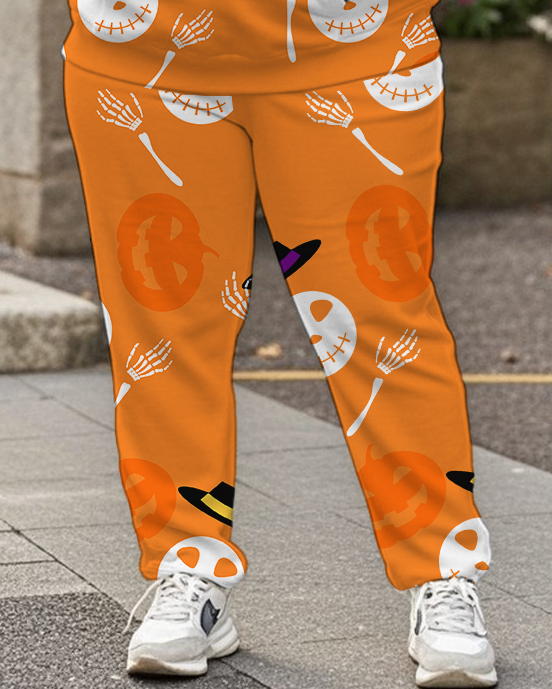 Women's Plus Size Halloween Graffiti Hoodie Set