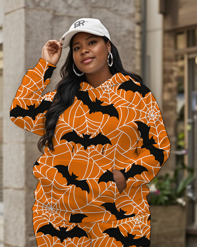 Women's Plus Size Halloween Graffiti Hoodie Set