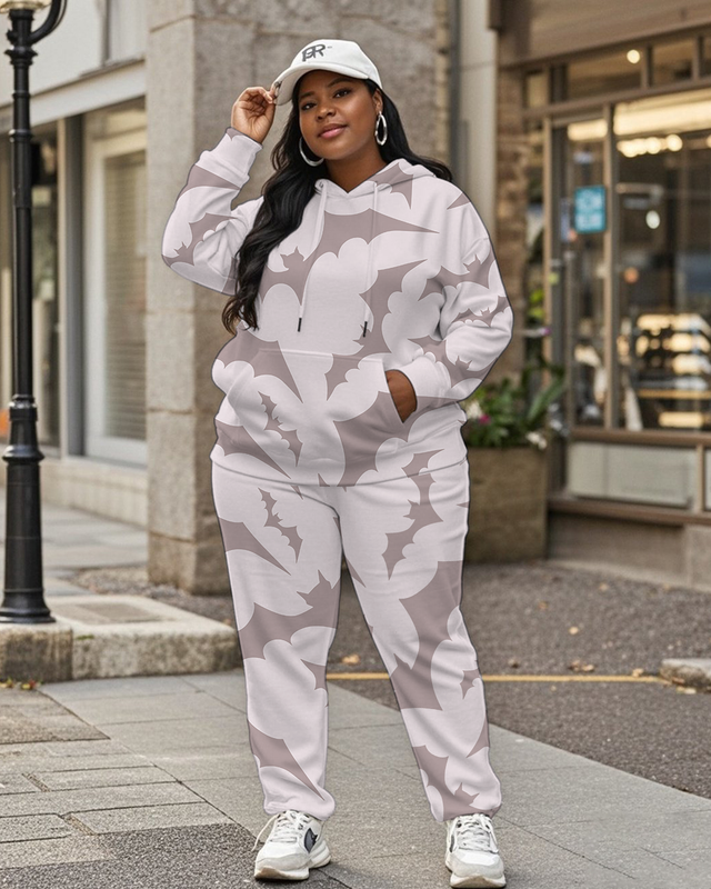 Women's Plus Size Halloween Graffiti Hoodie Set
