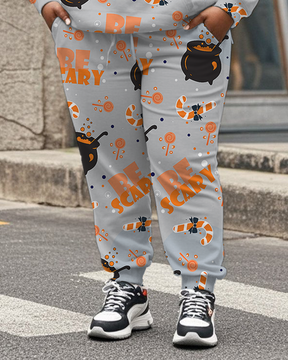 Women's Plus Size Halloween Graffiti Hoodie Set