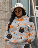 Women's Plus Size Halloween Graffiti Hoodie Set