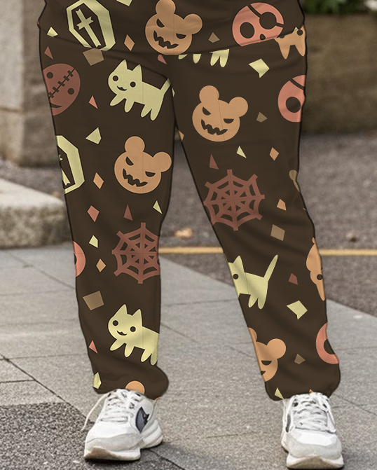 Women's Plus Size Halloween Graffiti Hoodie Set