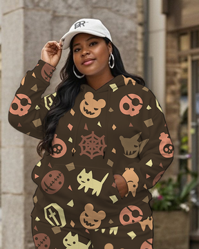 Women's Plus Size Halloween Graffiti Hoodie Set