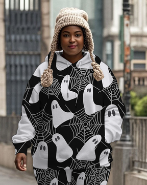 Women's Plus Size Halloween Graffiti Hoodie Set