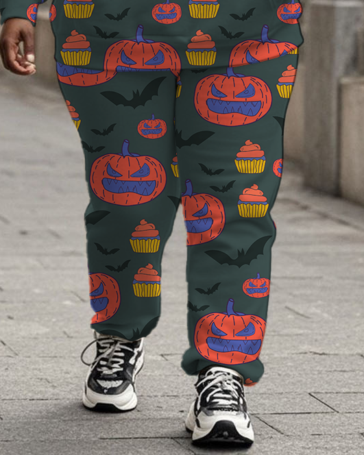 Women's Plus Size Halloween Graffiti Hoodie Set