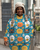 Women's Plus Size Halloween Graffiti Hoodie Set