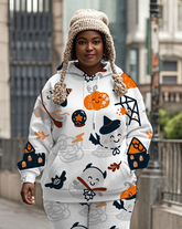 Women's Plus Size Halloween Graffiti Hoodie Set