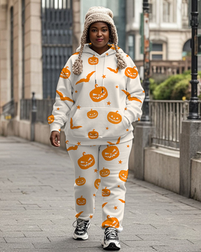 Women's Plus Size Halloween Graffiti Hoodie Set