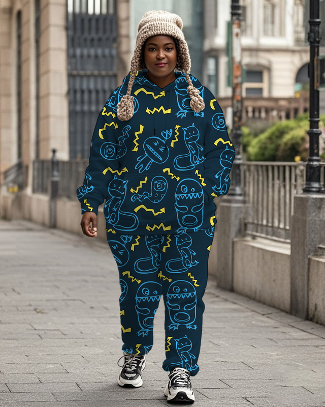 Women's Plus Size Halloween Graffiti Hoodie Set