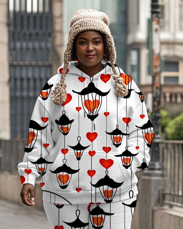 Women's Plus Size Halloween Graffiti Hoodie Set
