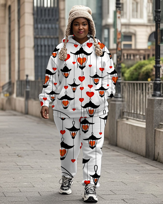 Women's Plus Size Halloween Graffiti Hoodie Set
