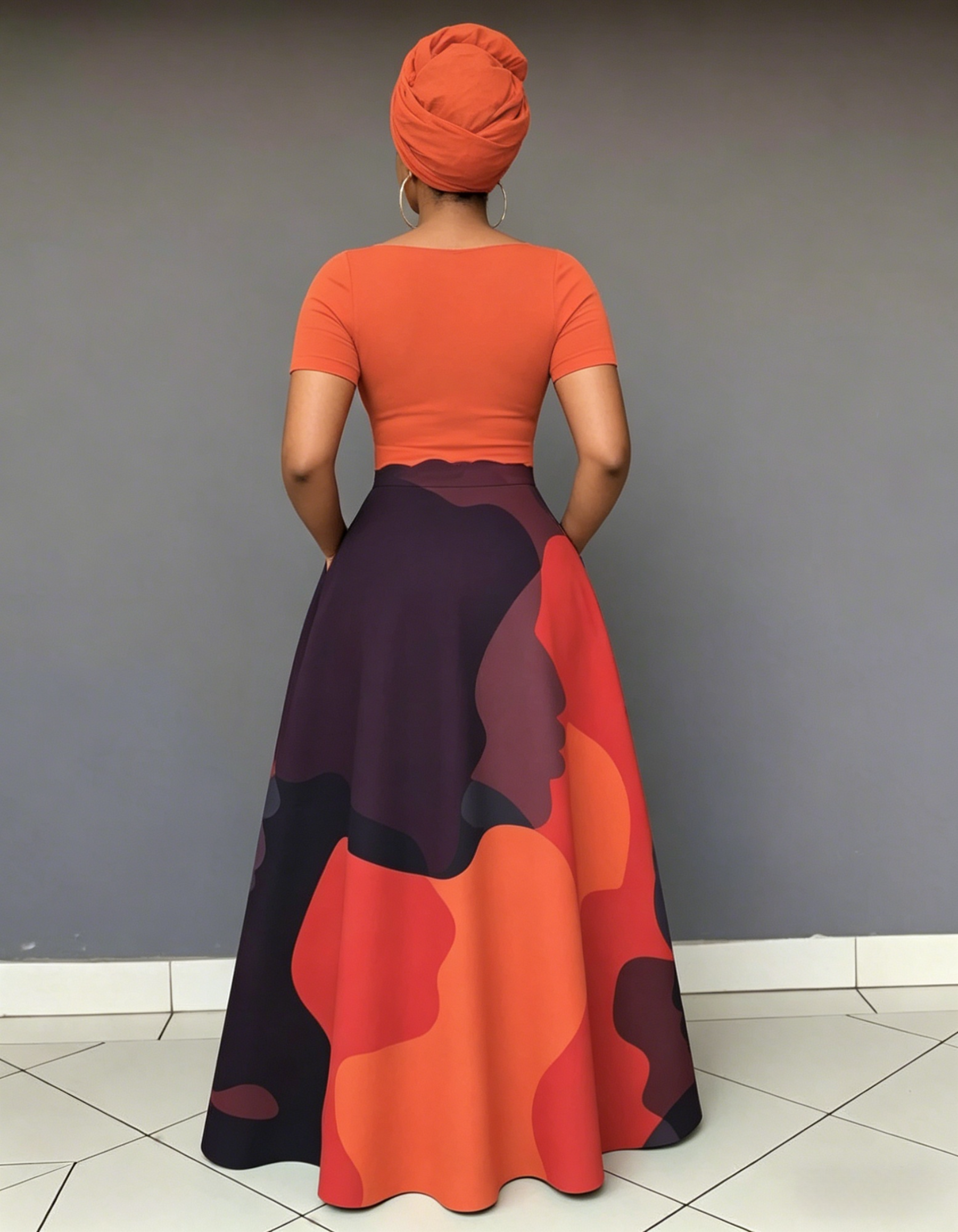 V Neck Face Line Art Short Sleeve Maxi Dress