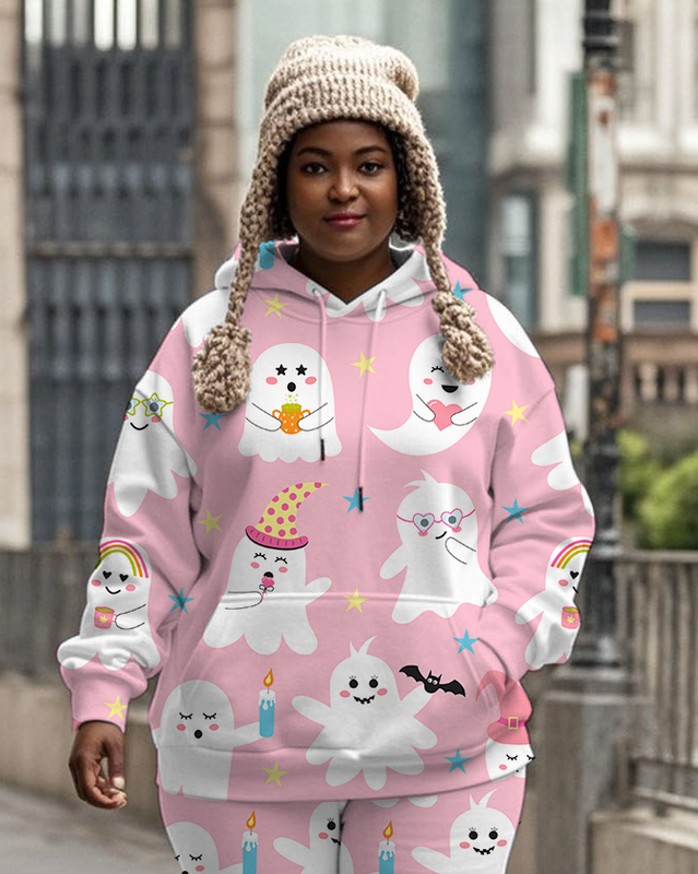 Women's Plus Size Halloween Graffiti Hoodie Set