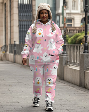 Women's Plus Size Halloween Graffiti Hoodie Set